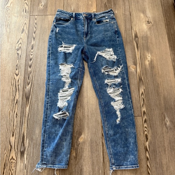 American Eagle Outfitters Mom Ripped Blue Ankle Jeans - Picture 1 of 10